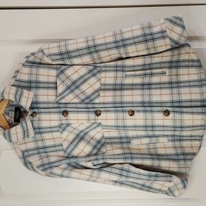 CoffeeShop Shacket New York Women's Plaid Jacket Cream Blue Size L